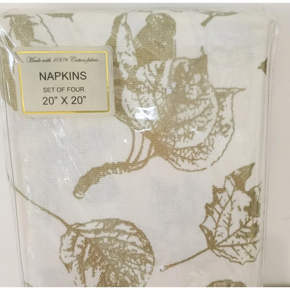 New Envogue Hamptons Collection 100% Cotton Napkins Set Of 4 Gold Leaf